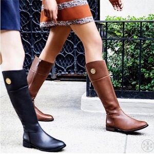 Tory Burch JUNCTION Riding Boots Tumbled Leather Almond Brown Size 8M 22158543